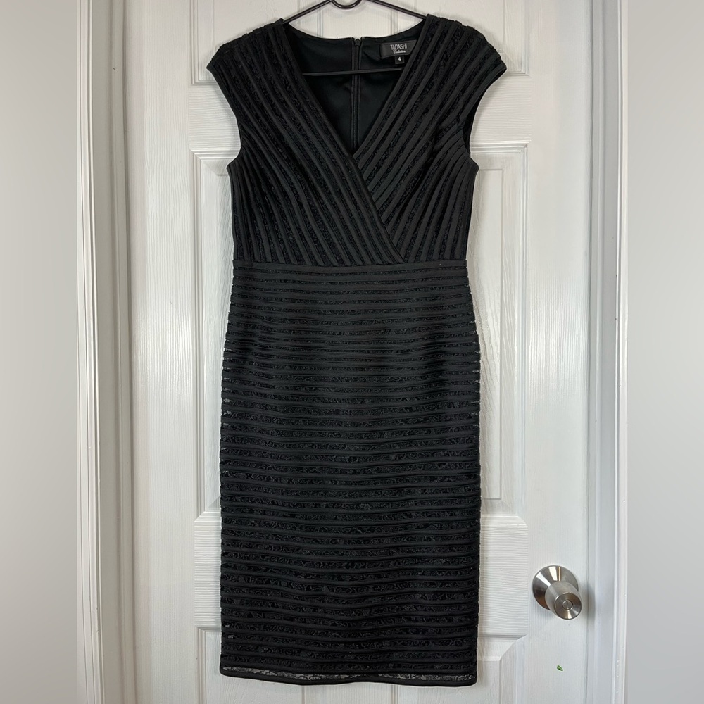 Tadashi Collection Black Lace Ribbed Pencil Cocktail Dress 4